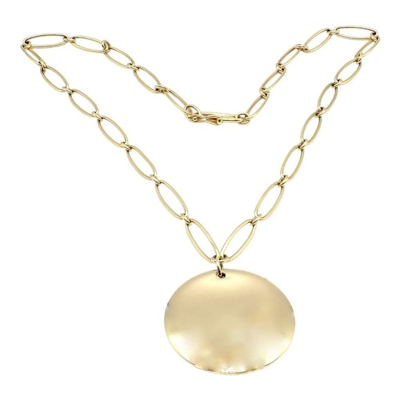 Authentic! Tiffany & Co Peretti 18k Yellow Gold 30mm Disc Pendant Necklace - Picture 1 of 12